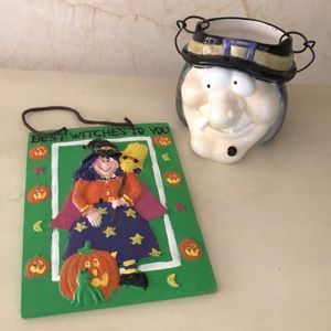 NWT Halloween witch door decor & candy bowl